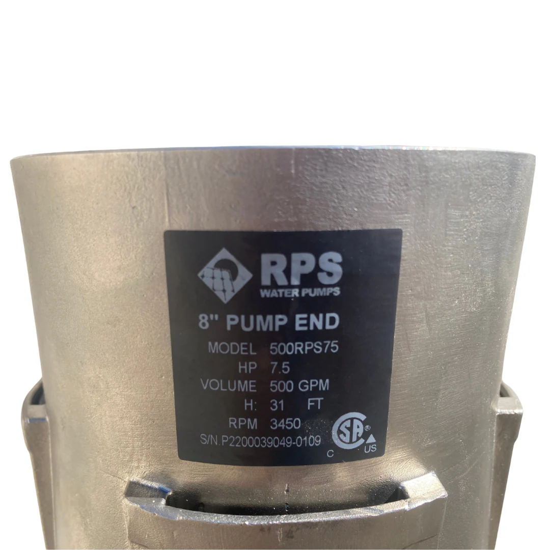 RPS 15HP 480V 500RPS150, Up to 140FT Head, 240 to 660GPM, Stainless Steel Submersible Pump End + Motor - Image 13